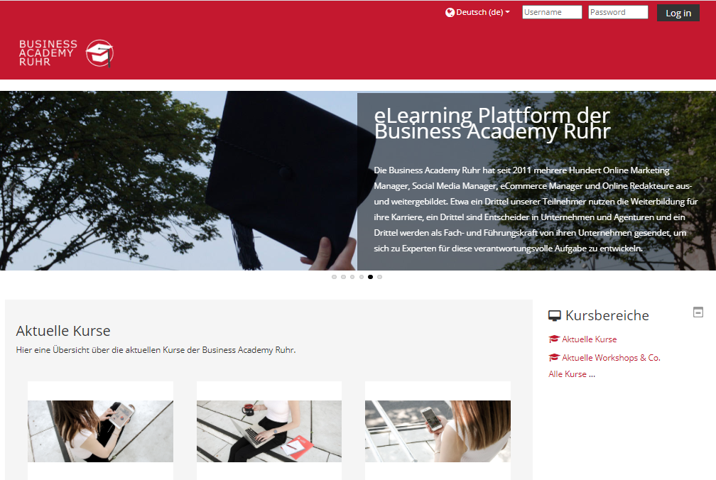 Startseite der Lernplattform der Business Academy Ruhr