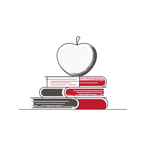 Content: Grafik ein Stapel Bücher mit einem Apfel oben drauf