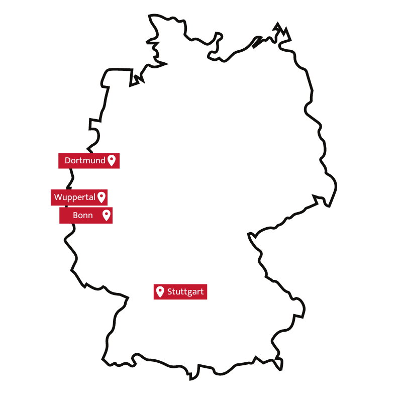 Partnerorte auf Deutschlandkarte (rot markiert)